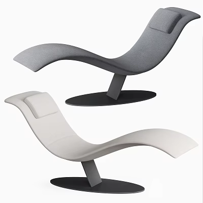 Modern Curved Lounge Chair With White And Gray Upholstery And Round Base 3d model