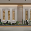 Traditional Scroll Paintings With Rock Formations And Green Plants In Modern Indoor Decor