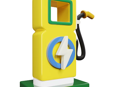 Yellow Gas Station Decorative Ornament Set with Green Frame Blue Lightning Symbol and Fuel Nozzle 3d model