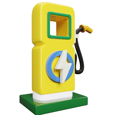 Yellow Gas Station Decorative Ornament Set with Green Frame Blue Lightning Symbol and Fuel Nozzle 3d model