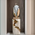 Elegant Luxurious Decorative Ornament Set With Wooden Pedestal And Gold Carved Accents