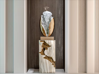 Elegant Luxurious Decorative Ornament Set With Wooden Pedestal And Gold Carved Accents 3d model