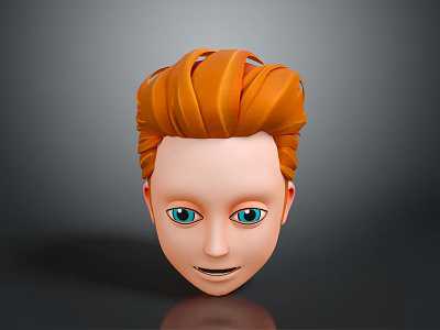 3D Model Head With Orange Hair Blue Eyes And Detailed Facial Features 3d model
