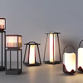 Various Styles Lantern Shaped Outdoor Lamps with Wooden Frames Handle and Red White Shades