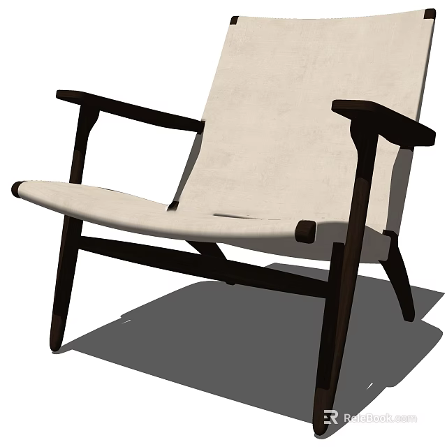 Comfortable Lounge Chair With Light Cushion And Dark Wooden Frame Design 3d model 