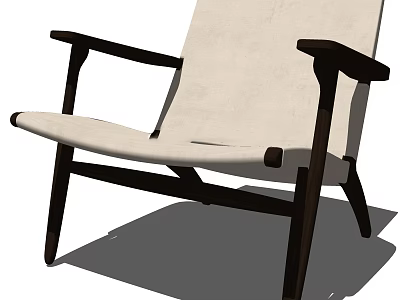 Comfortable Lounge Chair With Light Cushion And Dark Wooden Frame Design 3d model