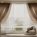 Cozy Living Room Interior With Beige Curtains White Blinds And Bean Bag Chair