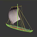 Ancient Wooden Boat Model With White Sail And Detailed Wooden Structure Displayed On Dark Background
