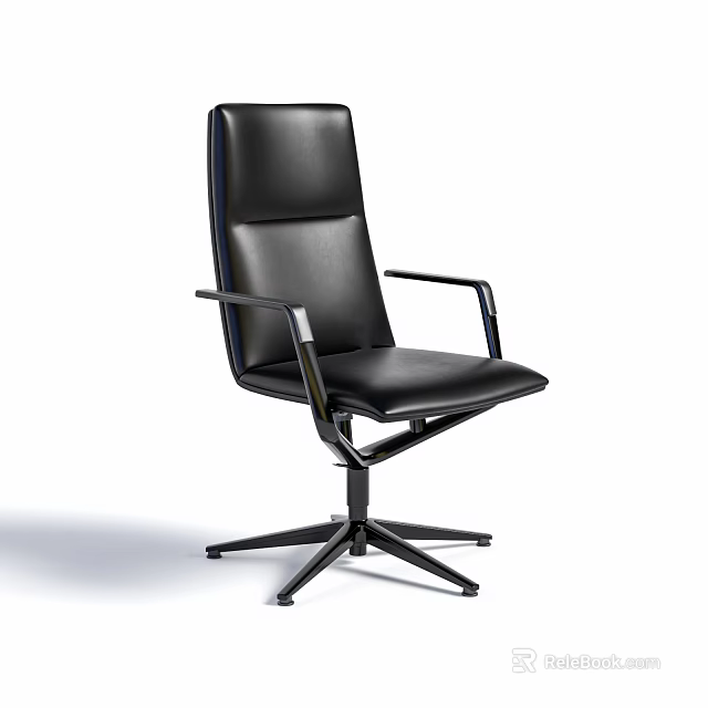 Black Leather Office Chair With Armrests And Modern Five Point Base Design 3d model 