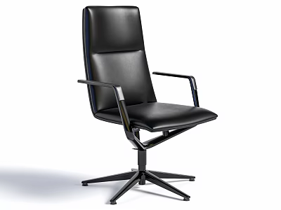 Black Leather Office Chair With Armrests And Modern Five Point Base Design 3d model
