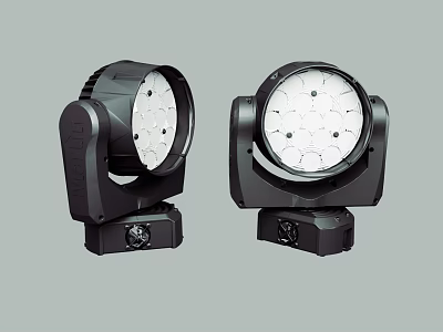 Black Double Decorative Stage Lights With Round Lamp Heads And Sturdy Base Design 3d model
