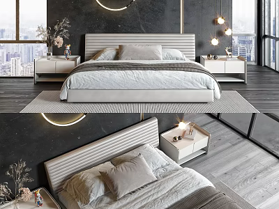 Modern Double Bed Bedroom Interior With Nightstands Lamps And Window View 3d model