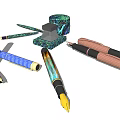 Stylish Pens With Colorful Patterns Blue Green And Brown Designs And Decorative Cases