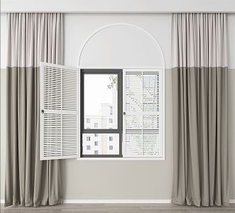 Modern Curtain Fabric Curtain Blinds Combination 3d model