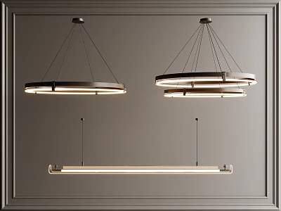 Modern Pendant Lights With Circular Multi Ring And Linear Metal Frame Designs 3d model