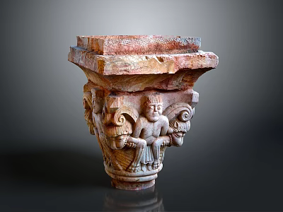 Intricate Stone Sculpture Carving With Human Figures And Floral Patterns 3d model