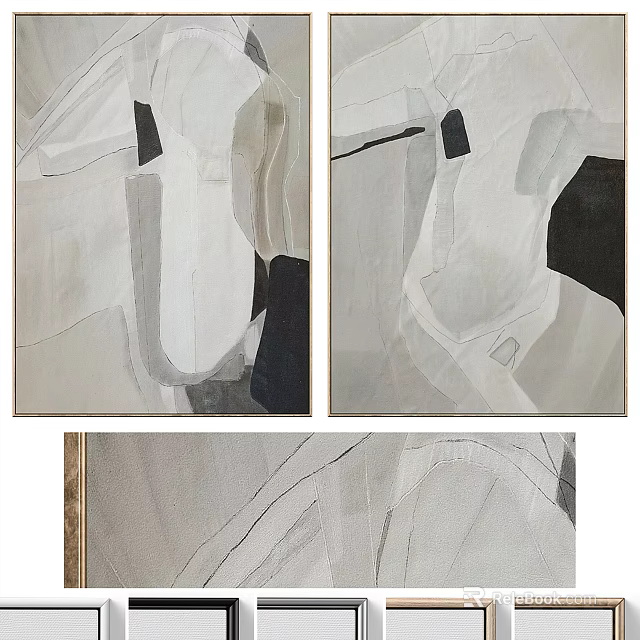 Set Of Abstract Paintings With Monochrome Tones And Geometric Shapes 3d model 