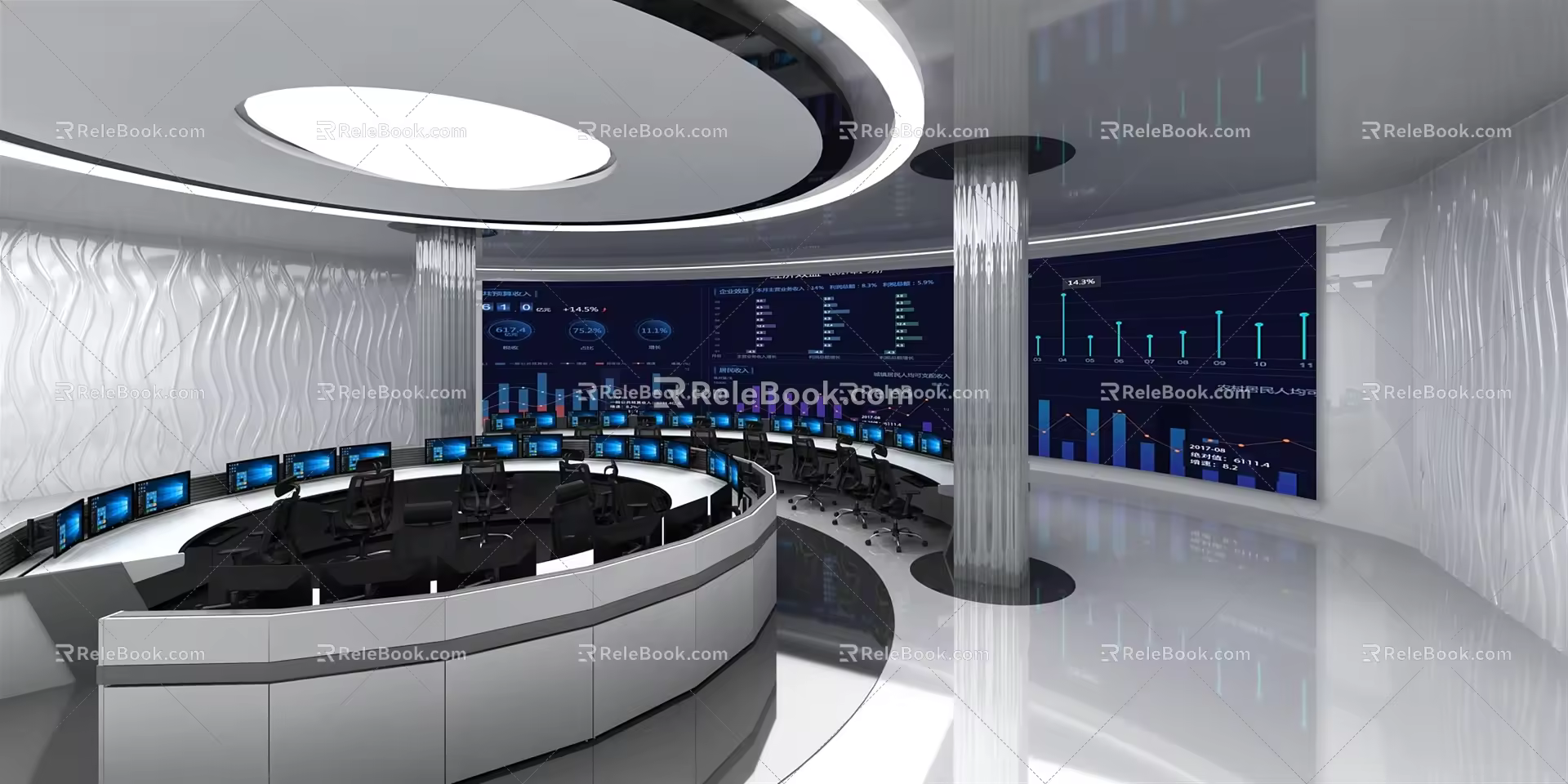 Modern Monitoring Room Big Data Center 3d model