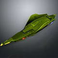 Futuristic Green Spaceship Model with Streamlined Design and Pointed Front and Red Yellow Bottom Lights