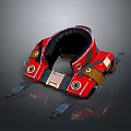 Red And Black Household Item With Adjustable Straps And Circular Decorations