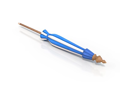 Realistic Style Umbrella Blue White Striped Umbrella Wooden Handle Umbrella Decorative Umbrella Realistic Cartoon 3d model