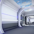 Futuristic Elevator Corridor Interior With Curved White Design And Glass Ceiling