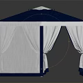 Hexagonal Garden Pavilion With Blue Top And White Curtains For Outdoor Use