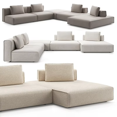 Modern Double Sofa With Beige Fabric And Comfortable Modular Seating Design 3d model