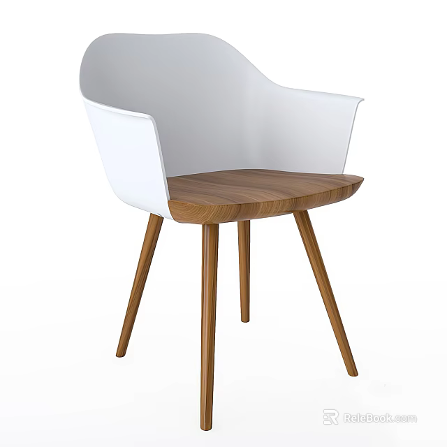 Modern Minimalist Accent Chair With White Frame Wooden Seat And Tapered Legs 3d model 