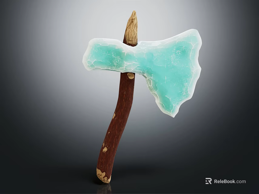 Handcrafted Turquoise Crystal Axe With Natural Wooden Handle And Blue Blade 3d model 