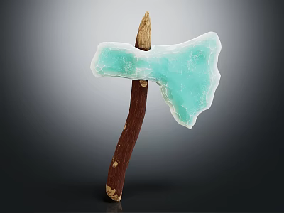 Handcrafted Turquoise Crystal Axe With Natural Wooden Handle And Blue Blade 3d model