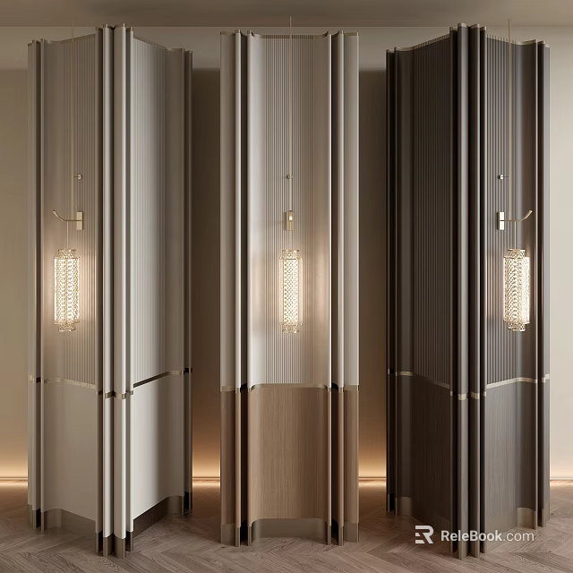 Glass Columns With Pendant Lights And Metallic Trim In Modern Interior Design 3d model 