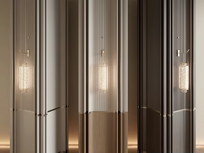 Glass Columns With Pendant Lights And Metallic Trim In Modern Interior Design 3d model