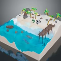 Tropical Beach Scene With White Sand Blue Water Palm Trees And Wooden Pier