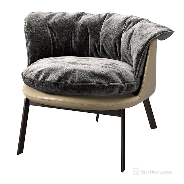 Modern Gray Velvet Accent Chair With Plush Padded Seat Armrest And Wooden Legs 3d model 