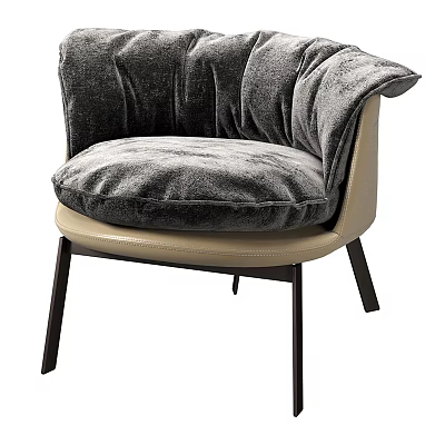 Modern Gray Velvet Accent Chair With Plush Padded Seat Armrest And Wooden Legs 3d model