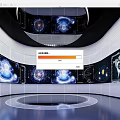 Futuristic Exhibition Hall With Large Screens Data Visualization World Map And Circular Design 3d model