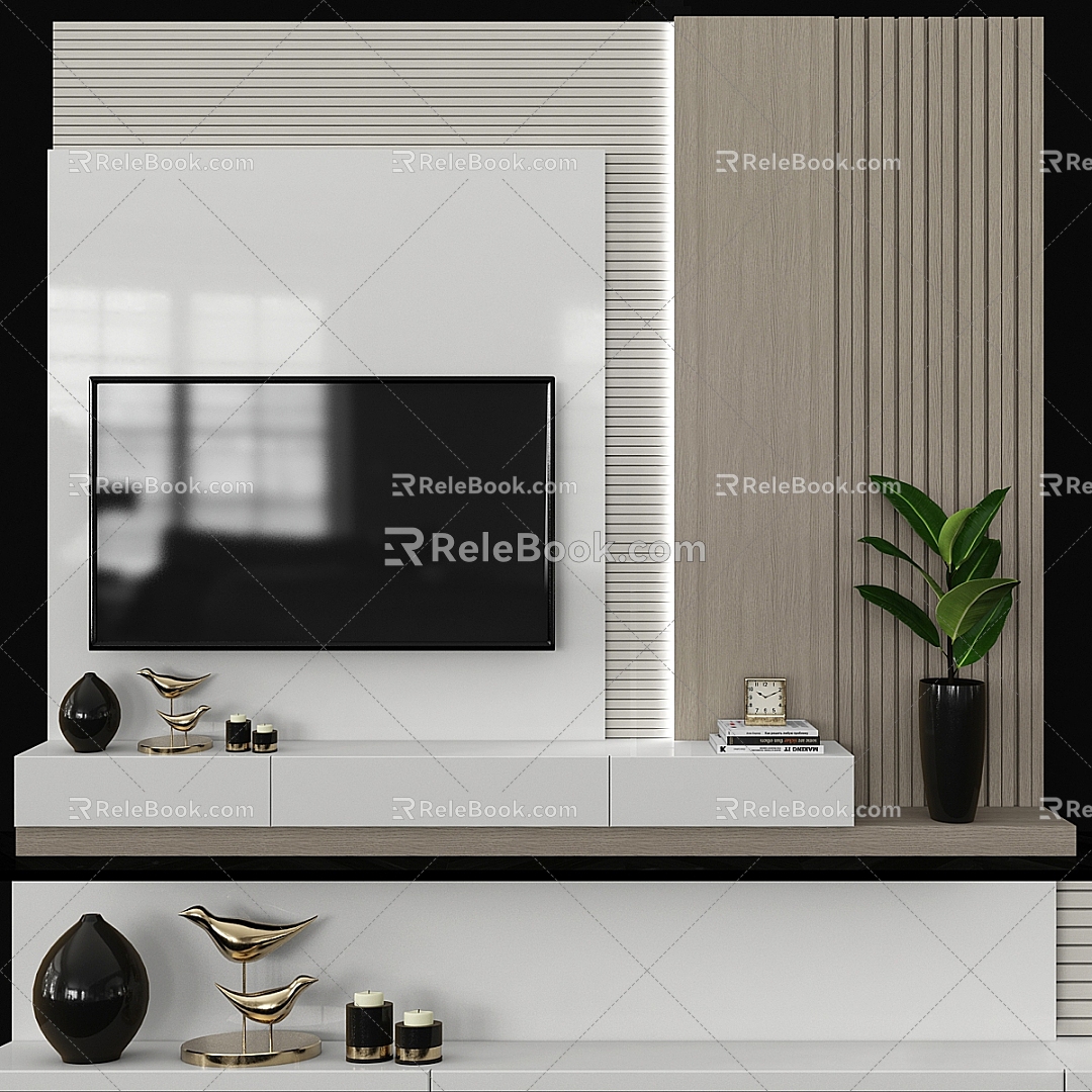 Modern TV background wall 3d model