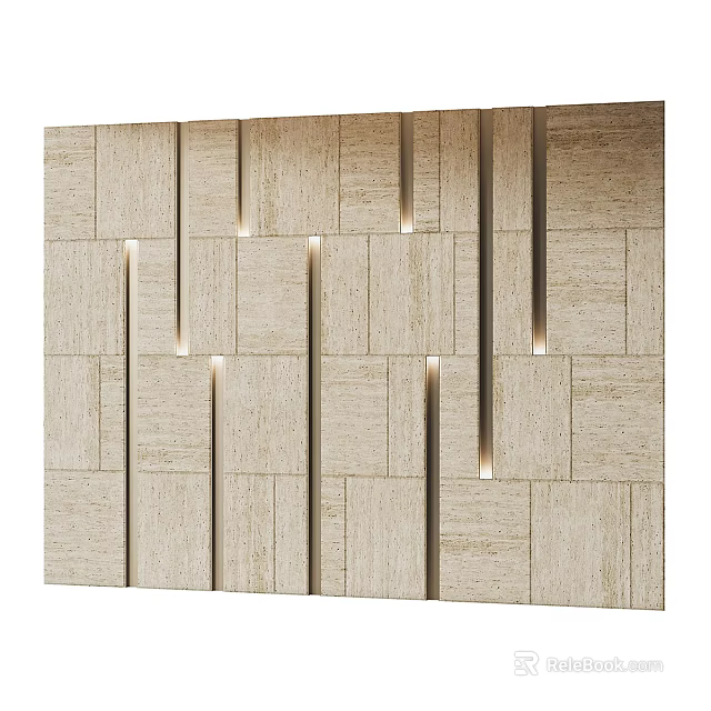 Modern Wall Design with Light Colored Textured Tiles Vertical Gaps and Subtle Lighting Accents 3d model 