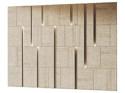 Modern Wall Design with Light Colored Textured Tiles Vertical Gaps and Subtle Lighting Accents 3d model