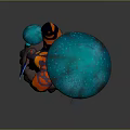 Cartoon Game Movie Character Holding Blue Object With Orange Head Black Body And Glowing Mushroom