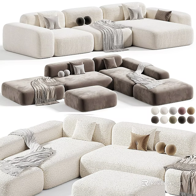 Cozy Sectional Sofa With Plush Pillows Soft Throw Blankets And Multiple Color Options 3d model 