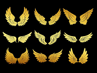 Set of Golden Animal Wing Wall Decor with Various Shapes for Home Decoration 3d model
