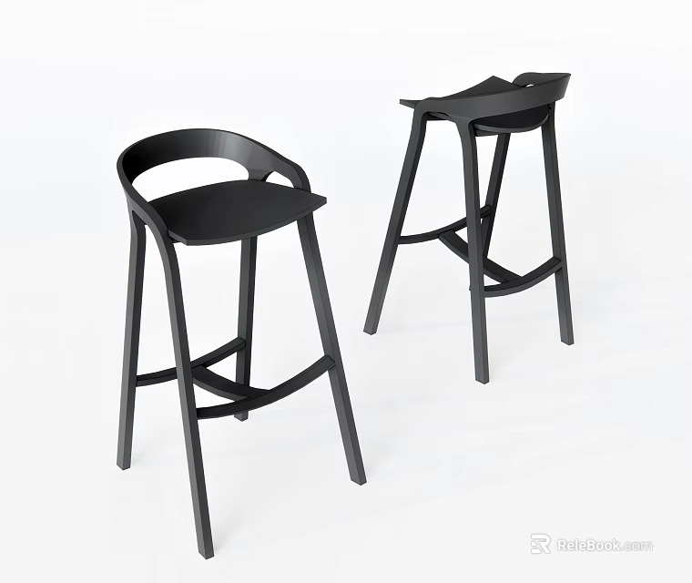 Modern Black Bar Stools For Home Bar With Curved Backrest And Crossed Legs 3d model 