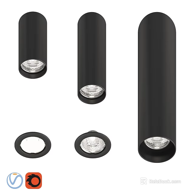 Modern Black Downlights And Spotlights With Round Mounting Rings Design 3d model 