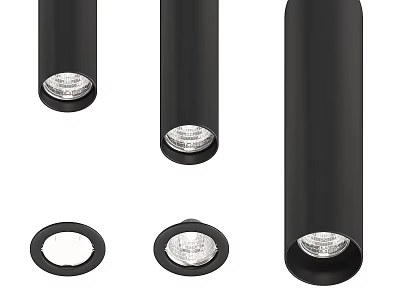 Modern Black Downlights And Spotlights With Round Mounting Rings Design 3d model
