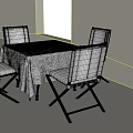 Foldable Leisure Chairs With White Seats And Black Frames Around Square Table 3d model