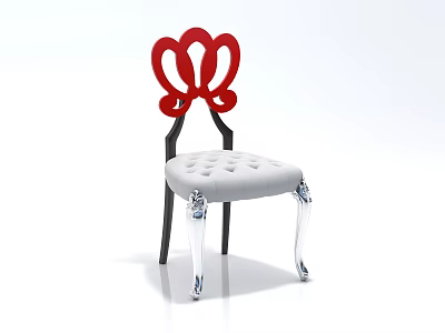 Stylish Accent Chair With Red Petal Shaped Backrest Light Gray Tufted Seat And Transparent Legs 3d model