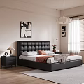 Modern Bedroom Interior Design With Black Tufted Leather Headboard Gray Mattress Nightstands And Table Lamp