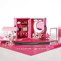 Pink Themed Display Scene With Cute Items Cart And Ice Cream Truck Decorations